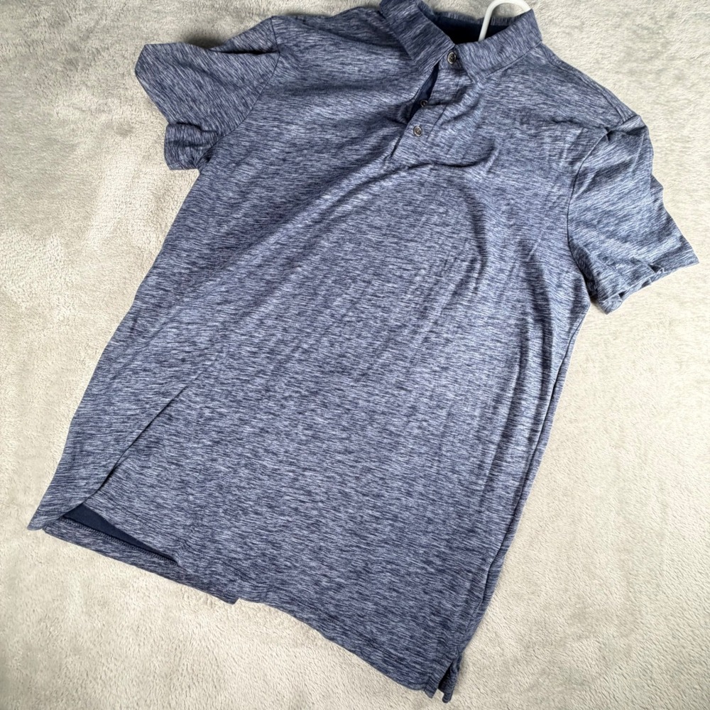 Marc Anthony Mens Blue Heathered Space Dye Short Sleeve Polo Shirt Large